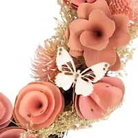 10" Pink Wooden Rose Heart Spring Wreath with Butterflies