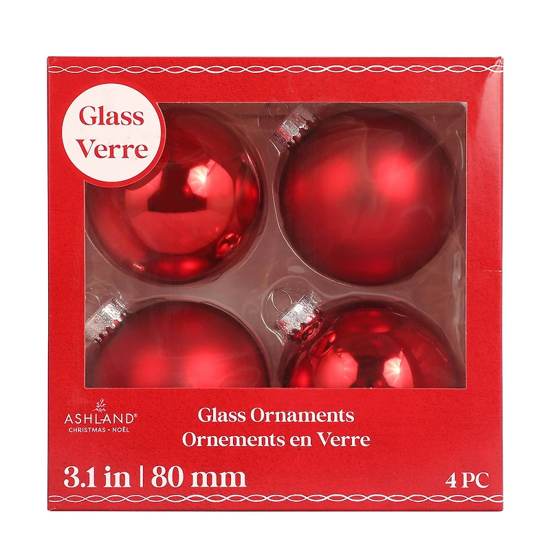 4 Pack 3" Matte & Shiny Glass Ball Ornaments by Ashland