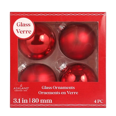 4 Pack 3" Matte & Shiny Glass Ball Ornaments by Ashland