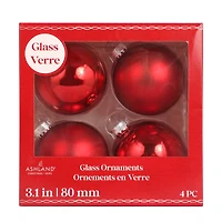 4 Pack 3" Matte & Shiny Glass Ball Ornaments by Ashland