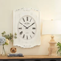 White Wood Farmhouse Wall Clock, 31" x 22" x 4"