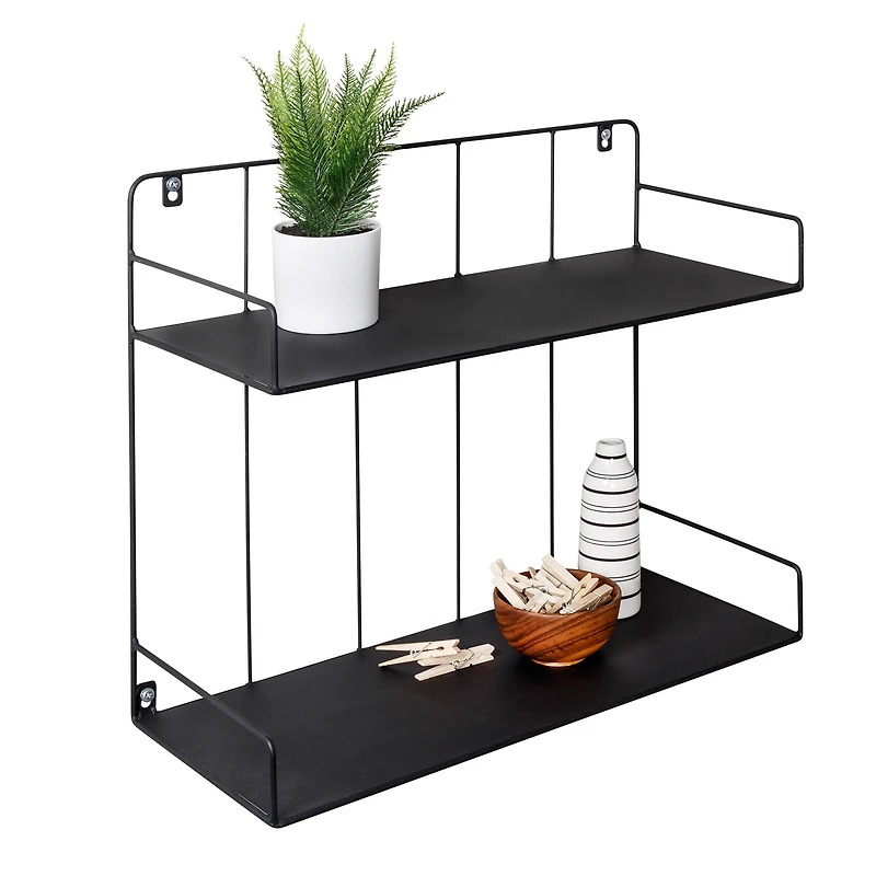 Honey Can Do 2-Tier Large Black Laundry Wall Shelf