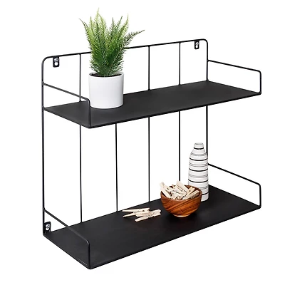 Honey Can Do 2-Tier Large Black Laundry Wall Shelf