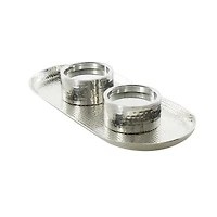 16" Silver Stainless Steel Metal Hammered Candle Holder with Oval Tray Plate