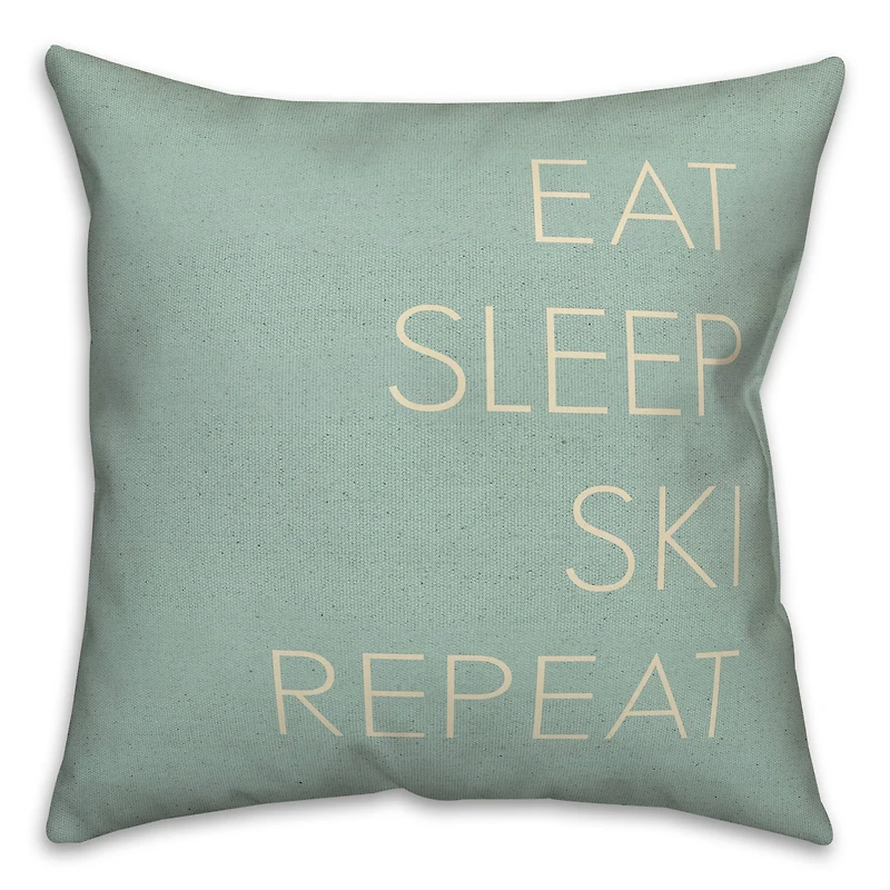 Eat Sleep Ski Repeat 18x18 Throw Pillow
