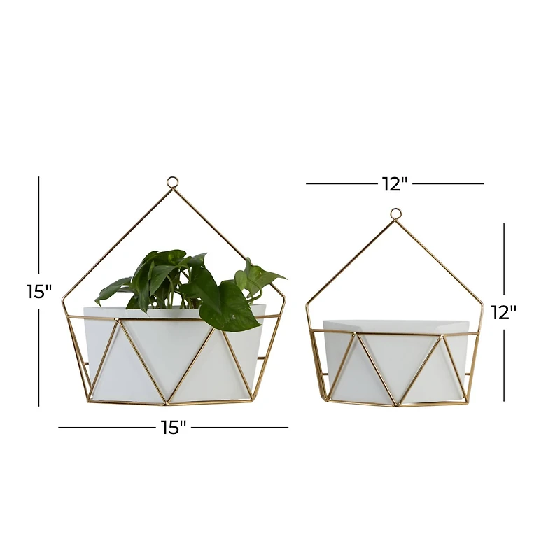 CosmoLiving by Cosmopolitan Set of 2 White Metal Contemporary Planter, 12", 15"