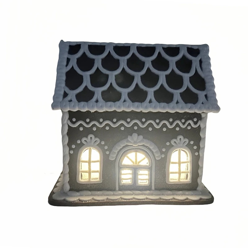 8" Brown and White Glitter Lighted Clay Gingerbread House Tabletop Décor by Ashland®
