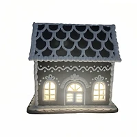 8" Brown and White Glitter Lighted Clay Gingerbread House Tabletop Décor by Ashland®