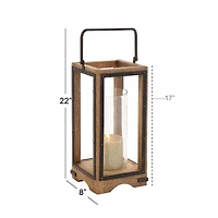 Natural Brown Mango Wood Traditional Candle Holder Lantern, 22" x 8" x 8"