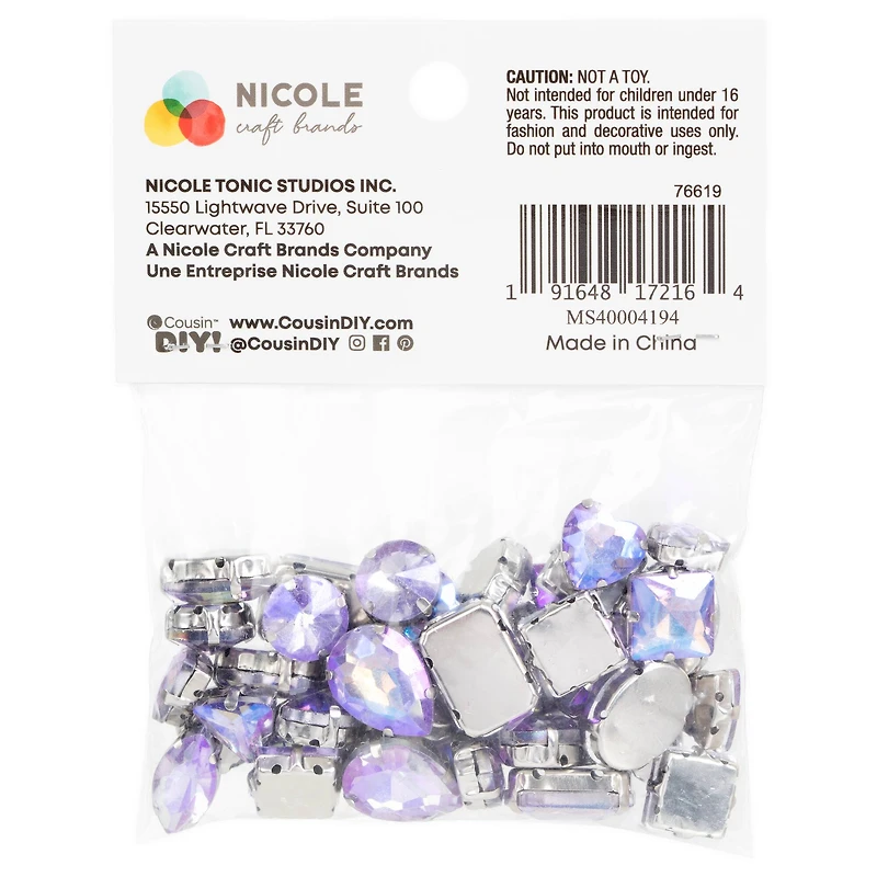 CousinDIY Silver Mocha Light Amethyst AB Glass Sew-On Rhinestones, 38ct.