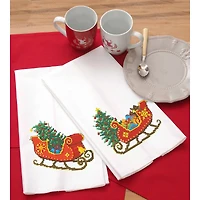 Leisure Arts® Sleigh Tea Towel Stamped Cross Stitch Kit