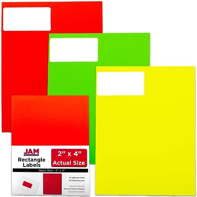 JAM Paper Assorted Neon Colors Shipping Address Labels, 3 Packs of 120