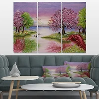Designart - Romantic Lake in Pink and Green