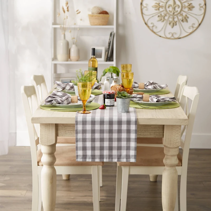 and White Checkers Table Runner 14" x 108