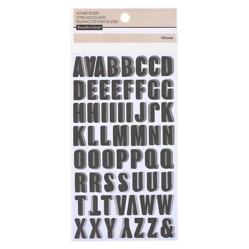 12 Packs: 120 ct. (1440 total) Black Block Alphabet Stickers with Gray Shadow By Recollections™