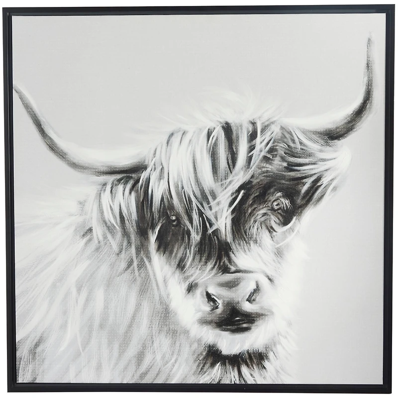 The Novogratz White Canvas Shaded Bull Framed Wall Art with Black Frame 37" x 1" x 37"