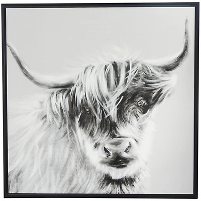 The Novogratz White Canvas Shaded Bull Framed Wall Art with Black Frame 37" x 1" x 37"