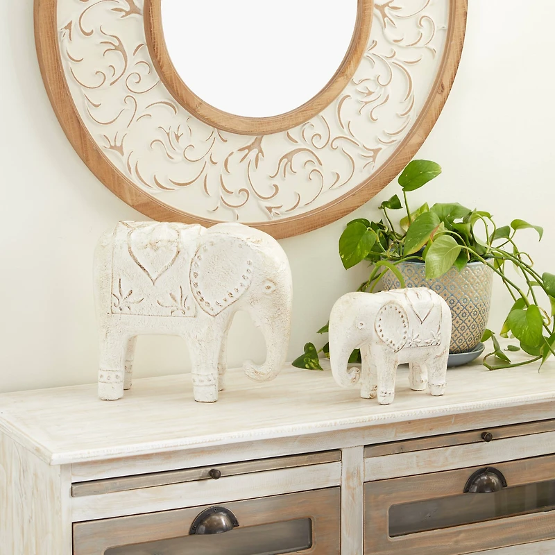 White Bohemian Elephant Sculpture Set