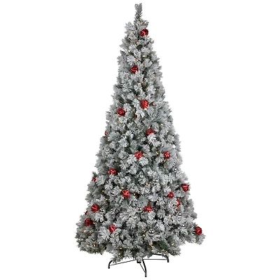 7.5ft. Pre-Lit Snowy Bristle Pine Artificial Christmas Tree with Ornaments, Warm White LED Lights