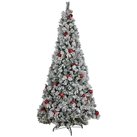 7.5ft. Pre-Lit Snowy Bristle Pine Artificial Christmas Tree with Ornaments, Warm White LED Lights