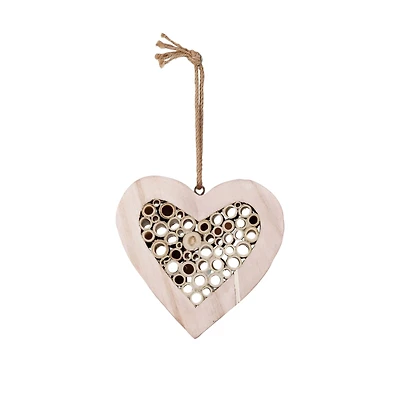 Hello Honey® 9.5" Natural Paulownia Wood & Bamboo Heart-Shaped Insect House with Jute Hanger