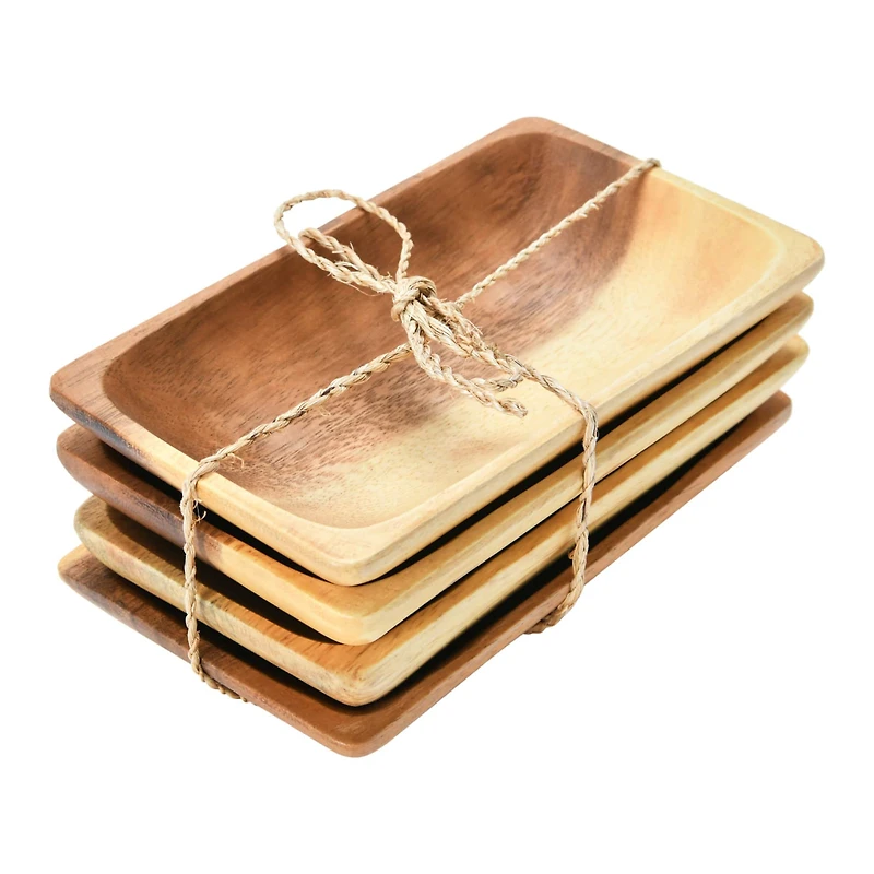 Hello Honey® Acacia Wood Trays with Seagrass Tie, 4ct.