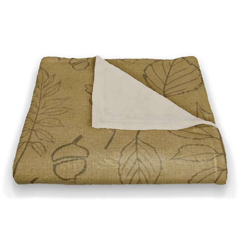 Mustard Yellow Fall Leaf Patterned Coral Fleece Blanket