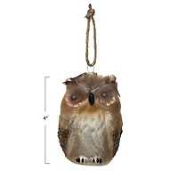 Hello Honey® 4" Brown Owl Glass Ornament with Feathers