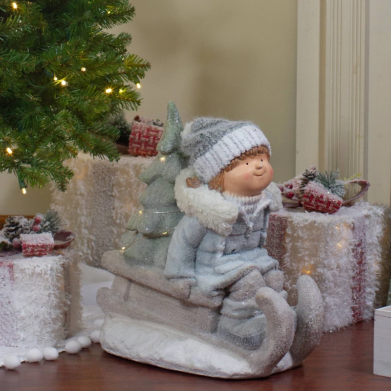 15" Lighted Girl On Sled Tabletop Decoration