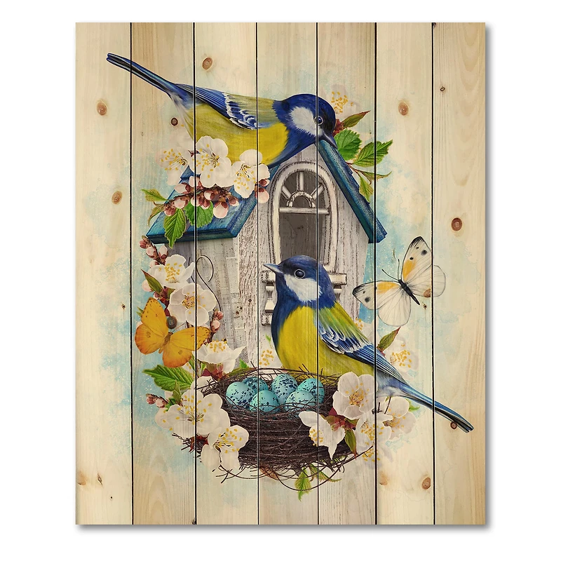 Designart - Two Tit Birds Sitting Near The Nest With Eggs I