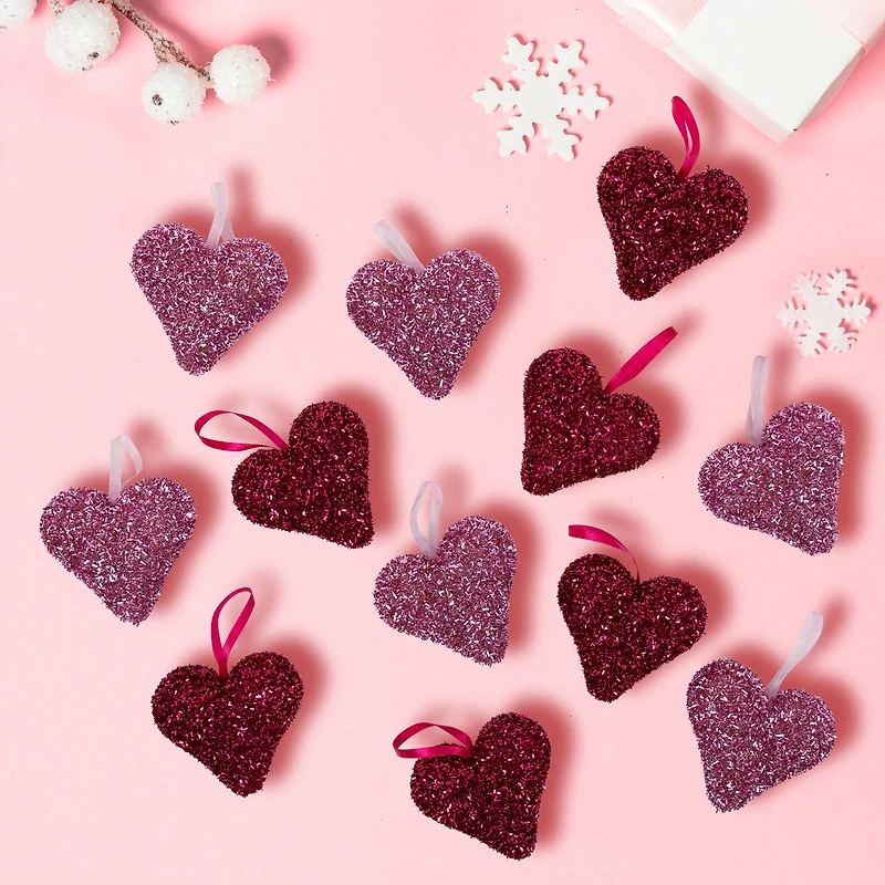 4" Tinsel Shimmering Heart-Shaped Valentine's Day Hanging Décor, 12ct.