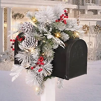 36" x 16" Pre-Lit Flocked Pine Mailbox Swag