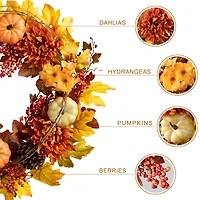 Glitzhome® 24" Fall Dahlia, Pumpkin, Leaf & Berry Wreath