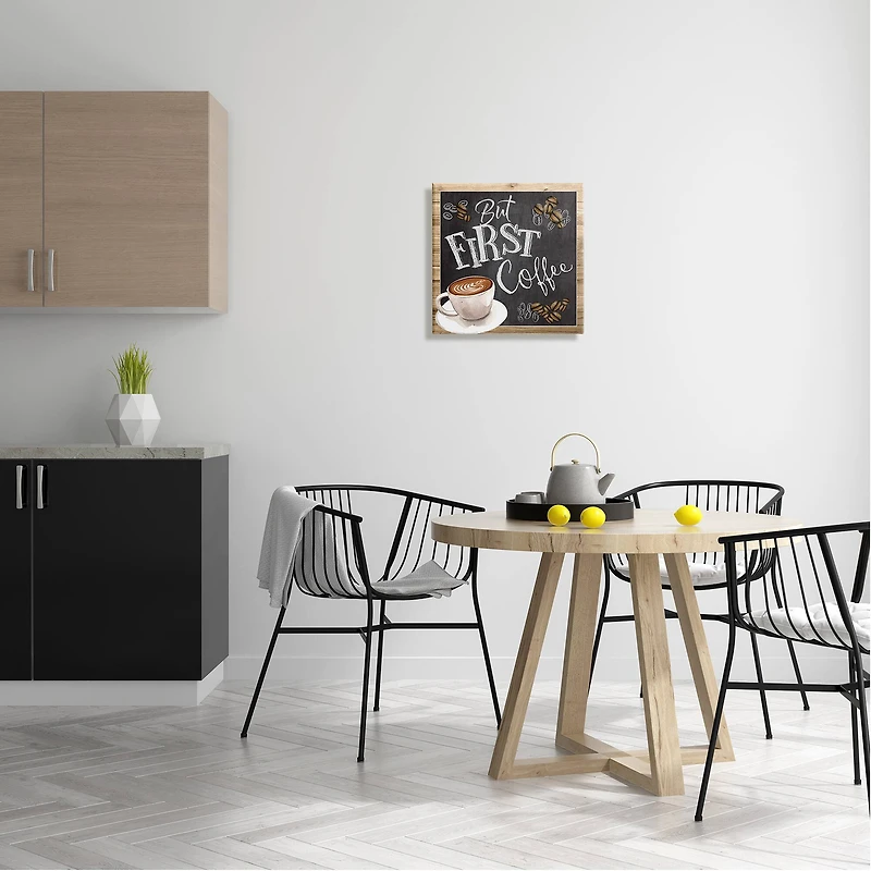 Stupell Industries But First Coffee Typography Chalkboard Latte Beans Canvas Wall Art