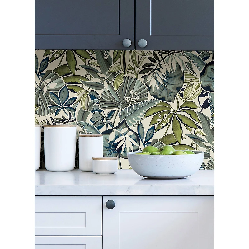 Caroline et Bettina Slate Feuilles Peel & Stick Wallpaper
