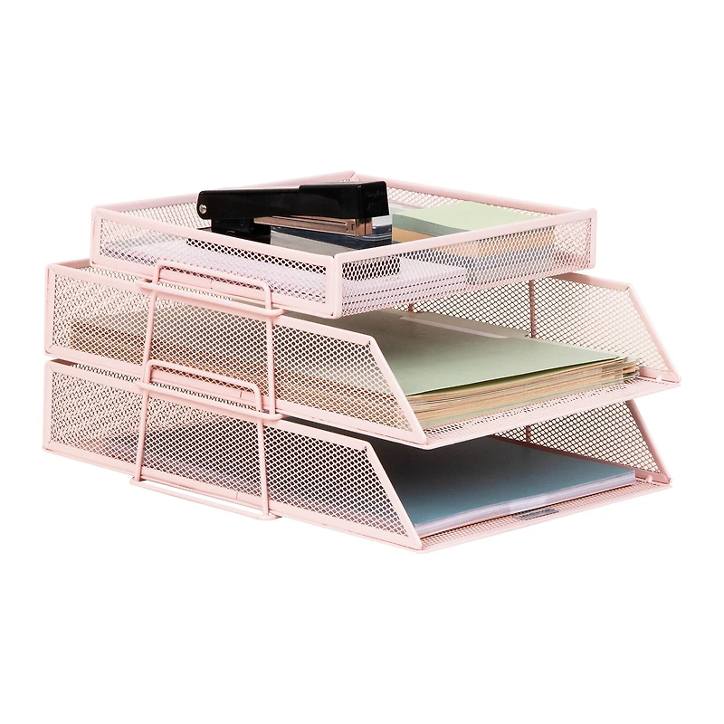 Mind Reader 2 Tier Paper Tray with Top Supply Compartment, Desktop File Organizer, Metal Mesh