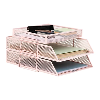 Mind Reader 2 Tier Paper Tray with Top Supply Compartment, Desktop File Organizer, Metal Mesh