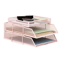 Mind Reader 2 Tier Paper Tray with Top Supply Compartment, Desktop File Organizer, Metal Mesh