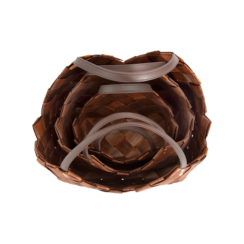 Hello Honey® Brown Woven Seagrass Baskets with Leather Handles Set