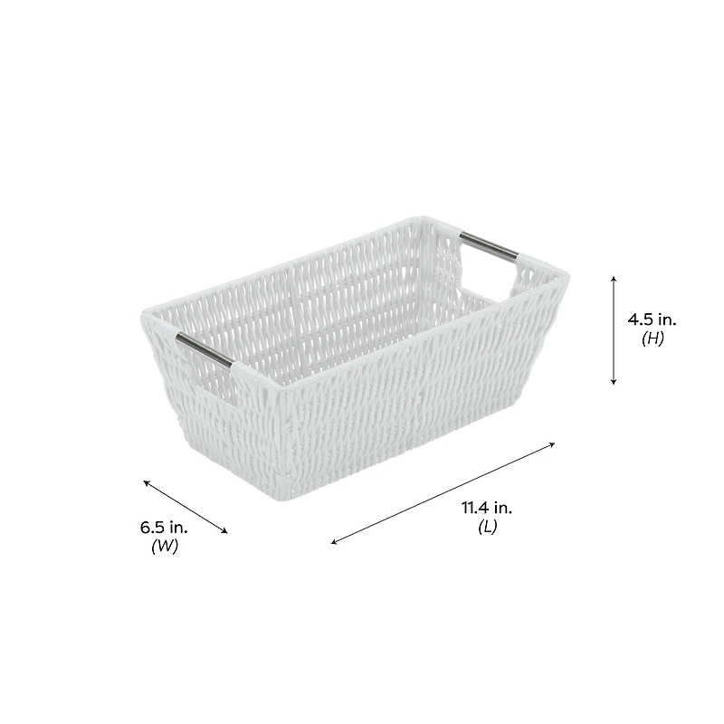 Simplify Small White Shelf Storage Rattan Tote Basket