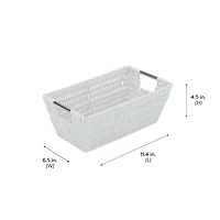Simplify Small White Shelf Storage Rattan Tote Basket