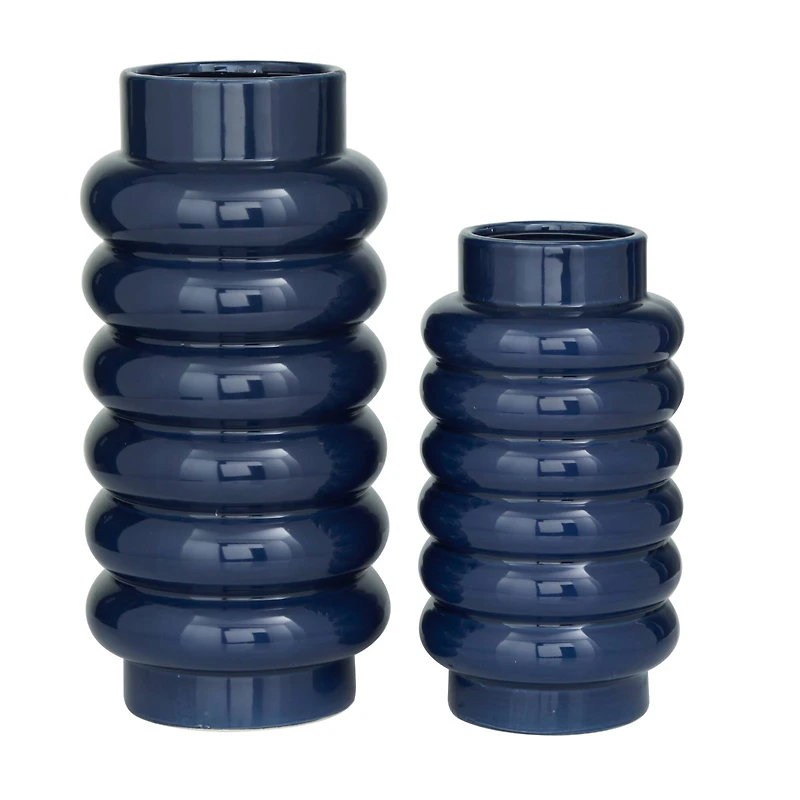 Dark Blue Ceramic Modern Vase, Set of 2" 16", 12"
