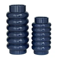 Dark Blue Ceramic Modern Vase, Set of 2" 16", 12"