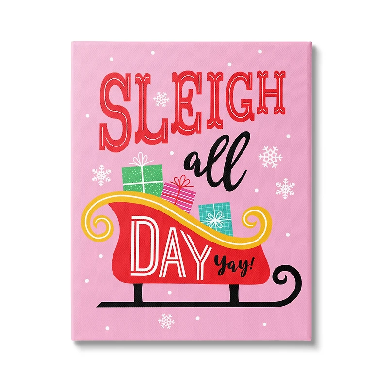 Stupell Industries Sleigh All Day Bold Gift Sled Canvas Wall Art