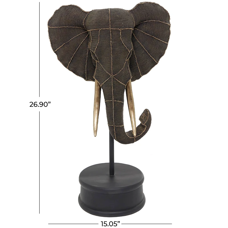 27" Black Polystone Elephant Sculpture