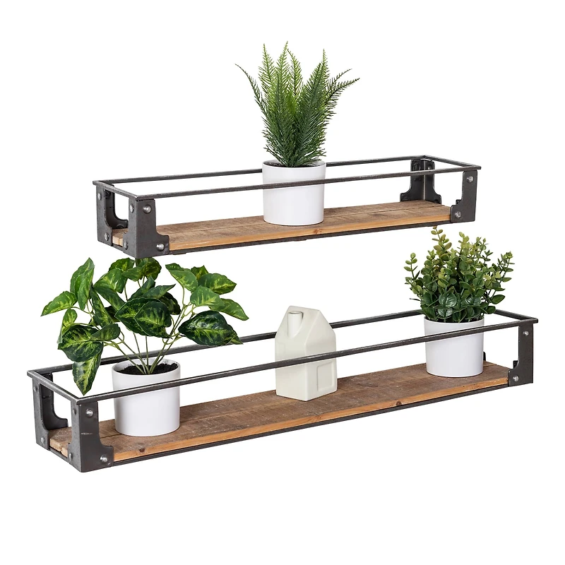 Honey Can Do Floating Decorative Metal & Wood Wall Shelves Set