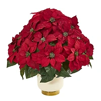 24" Poinsettia Artificial Arrangement in White Bowl