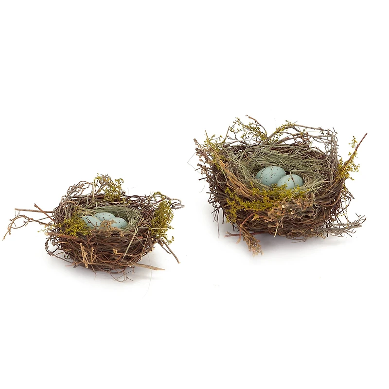 Twig Bird Nests with Eggs Set
