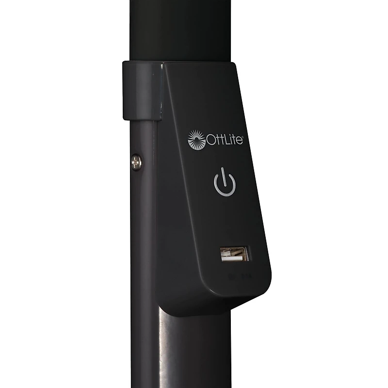 OttLite Black Dual Shade LED Floor Lamp with USB Charging Station