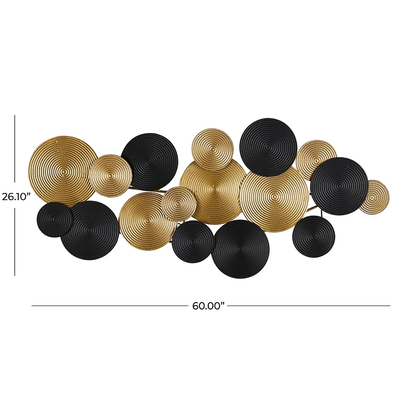 CosmoLiving by Cosmopolitan Gold Metal Overlapping Textured Spiral Plate Wall Decor with Black Accents 60" x 3" x 26"
